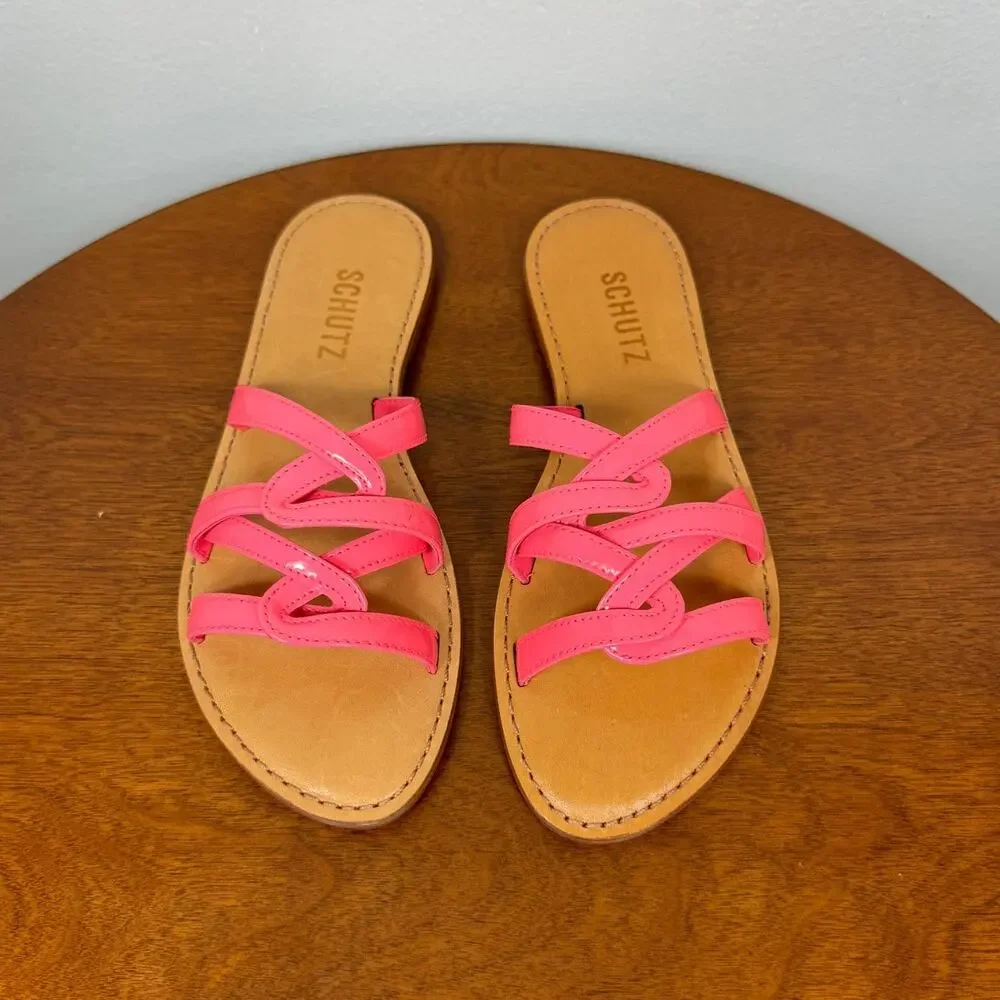 Schutz Lyta Patent Leather Sandal in Pink Lemonade Size 5